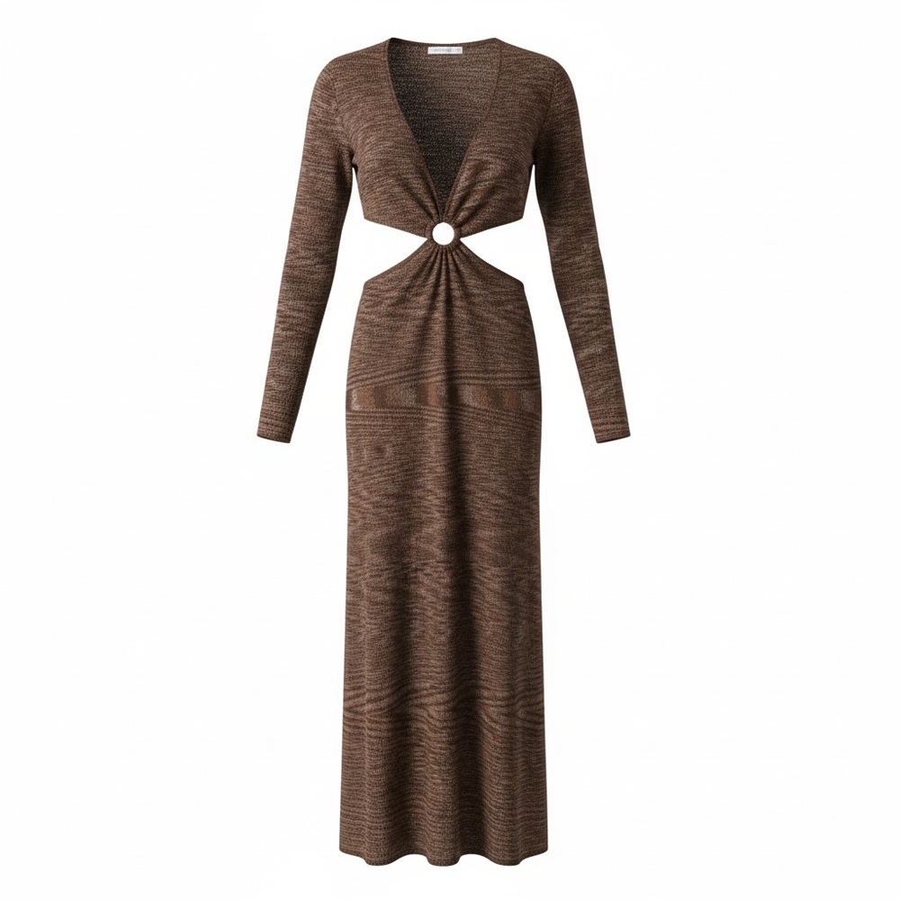 12th Tribe Brown Long Sleeve Cut-Out Dress